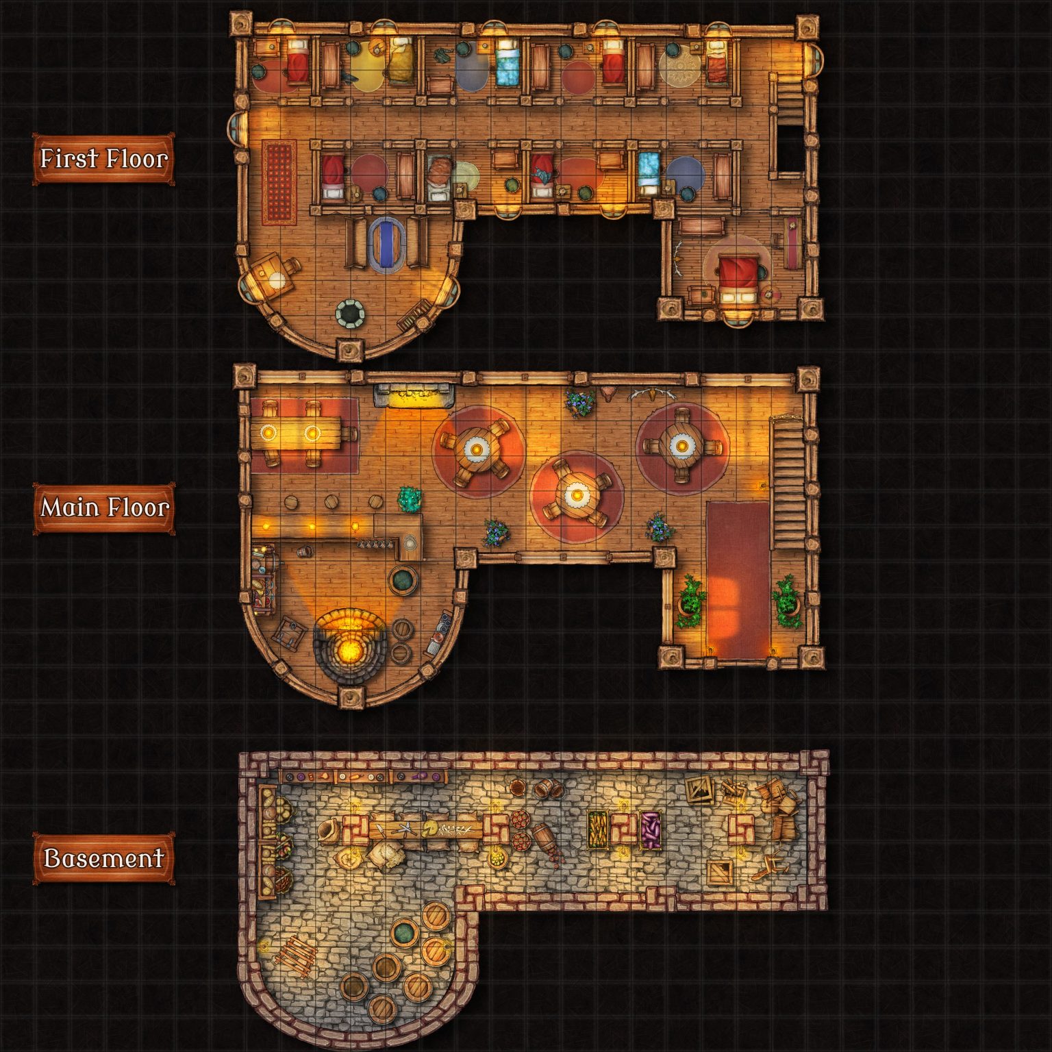 Free to use Tavern Map, Forest Map and Dungeon map for 5e DnD 