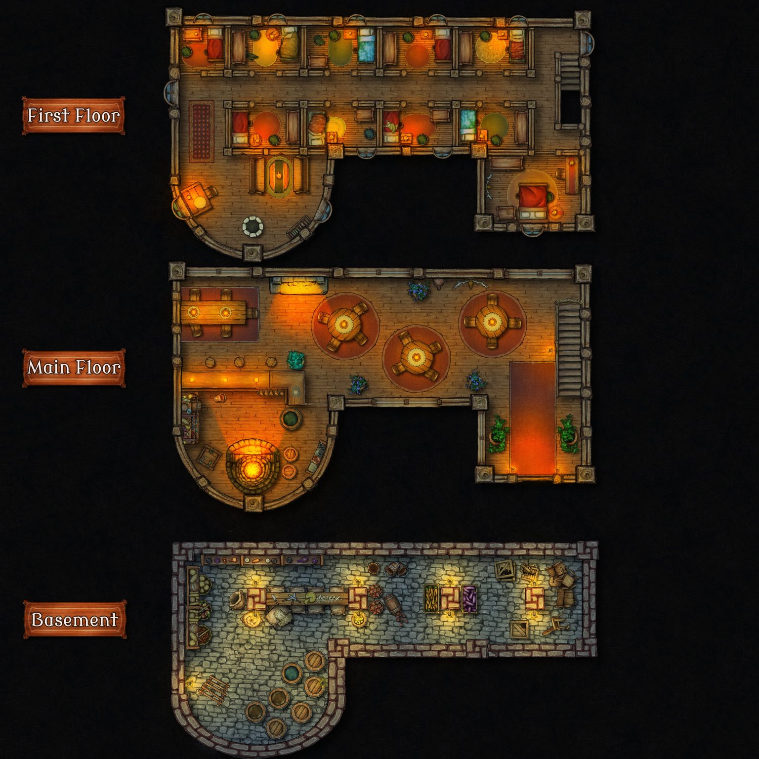 Free to use Tavern Map, Forest Map and Dungeon map for 5e DnD 